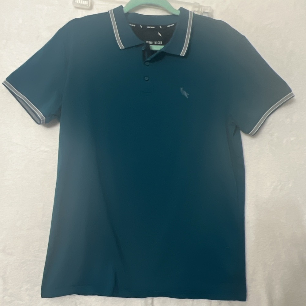 Stone Falcon Polo Golf Shirt Teal With Trim Button Size Large  Athleisure Men